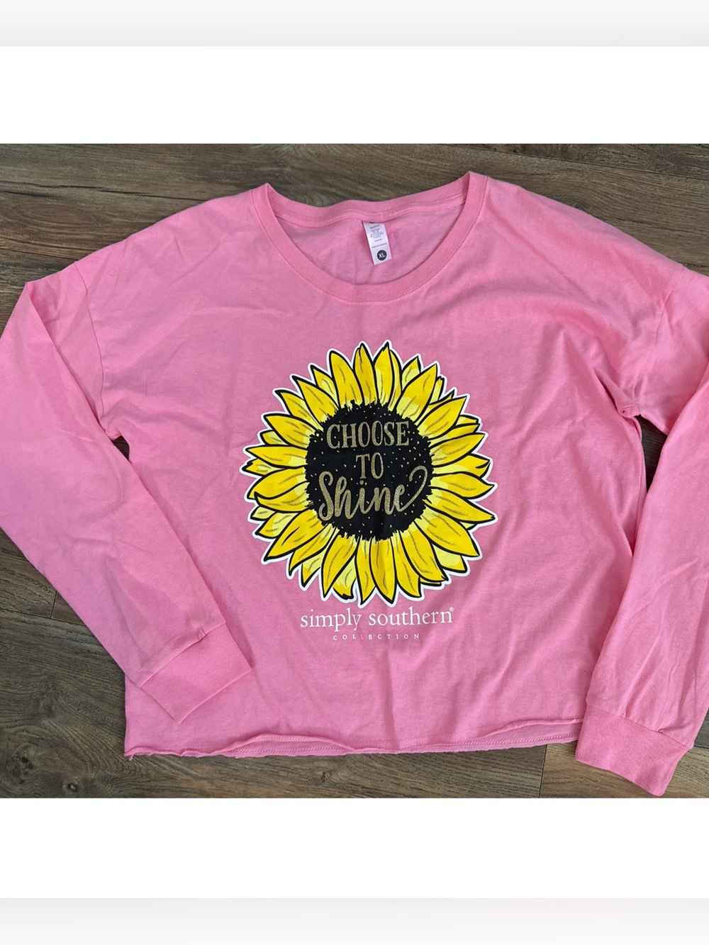 Simply Southern Size XL Pink Sunflower Choose to Shine LS T-Shirt Cropped